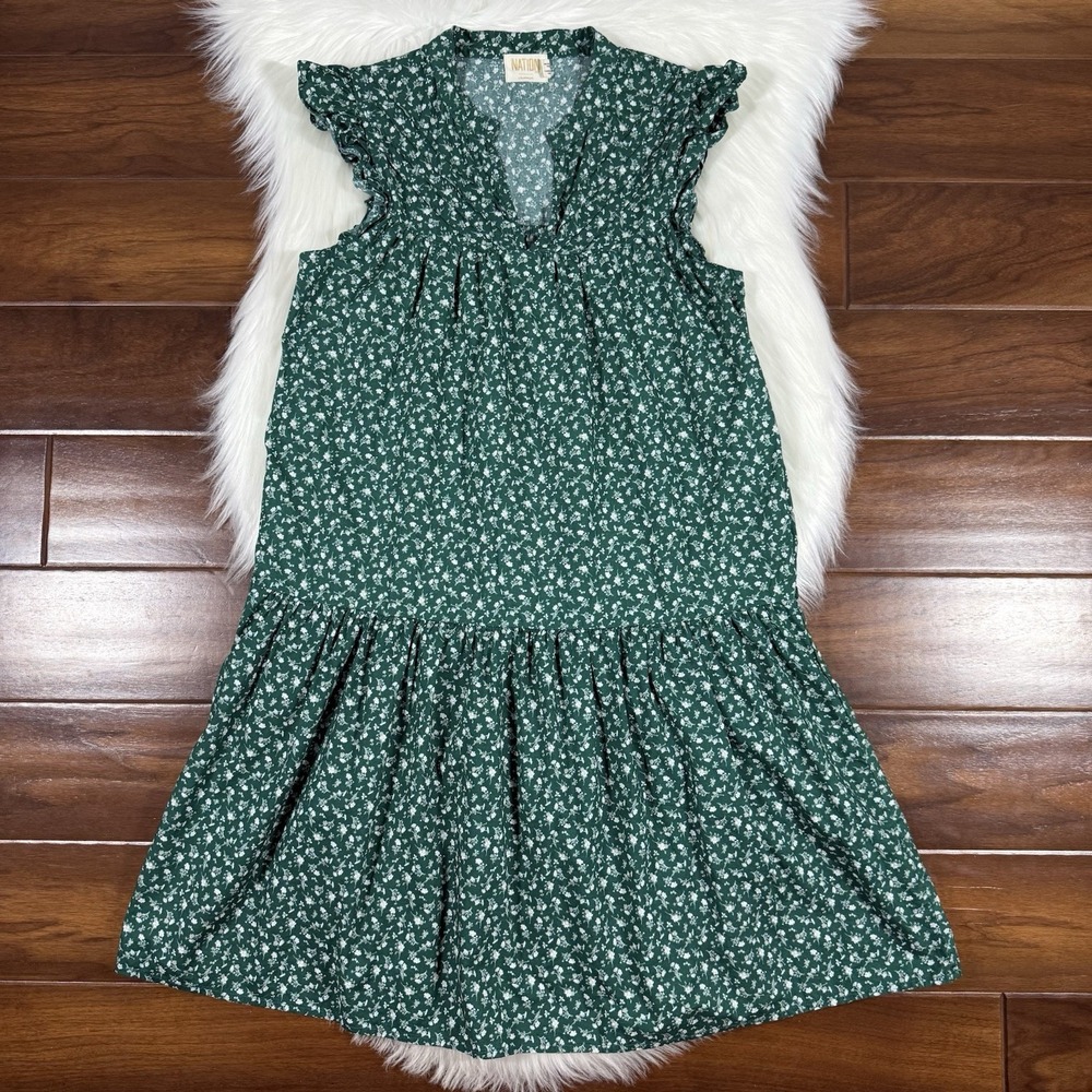 Nation‎ LTD Women's Size XS Green Floral Jasmine A Line Dress